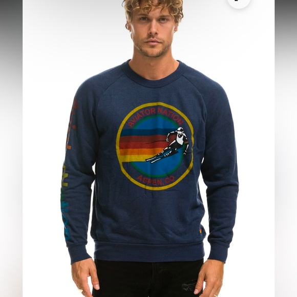 RARE Aviator Nation Navy Blue Aspen Colorado Long Sleeve Crew Neck Sweatshirt - Picture 4 of 12